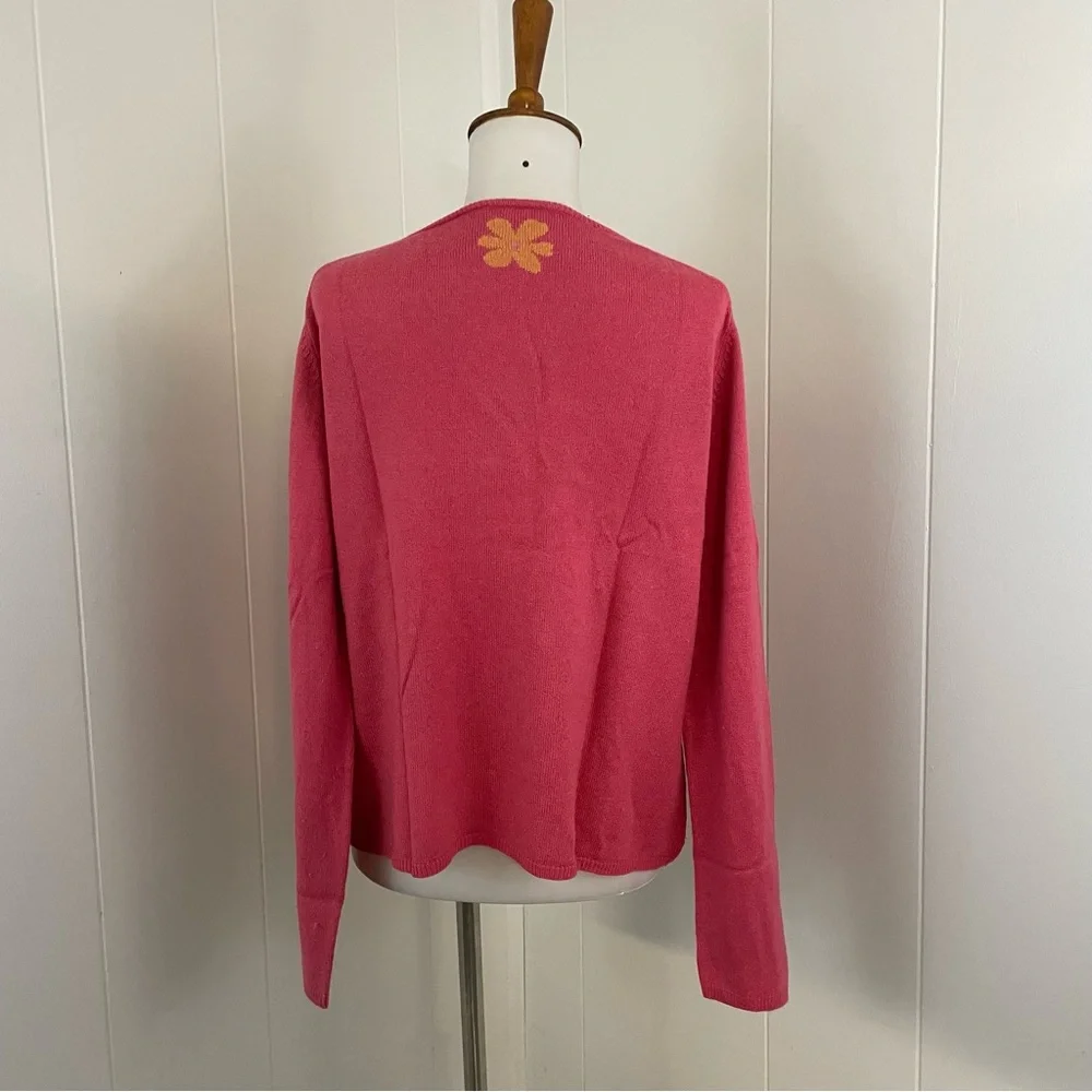 LL Bean Pink Cardigan Sweater Women’s M‎ Silk Cashmere Floral Knit V-Neck - Picture 7 of 8